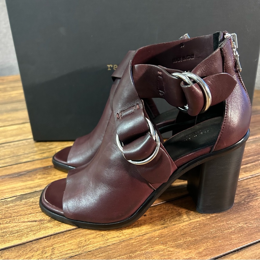 rag & bone Burgundy Open-Toe Leather Block Heel Sandals
